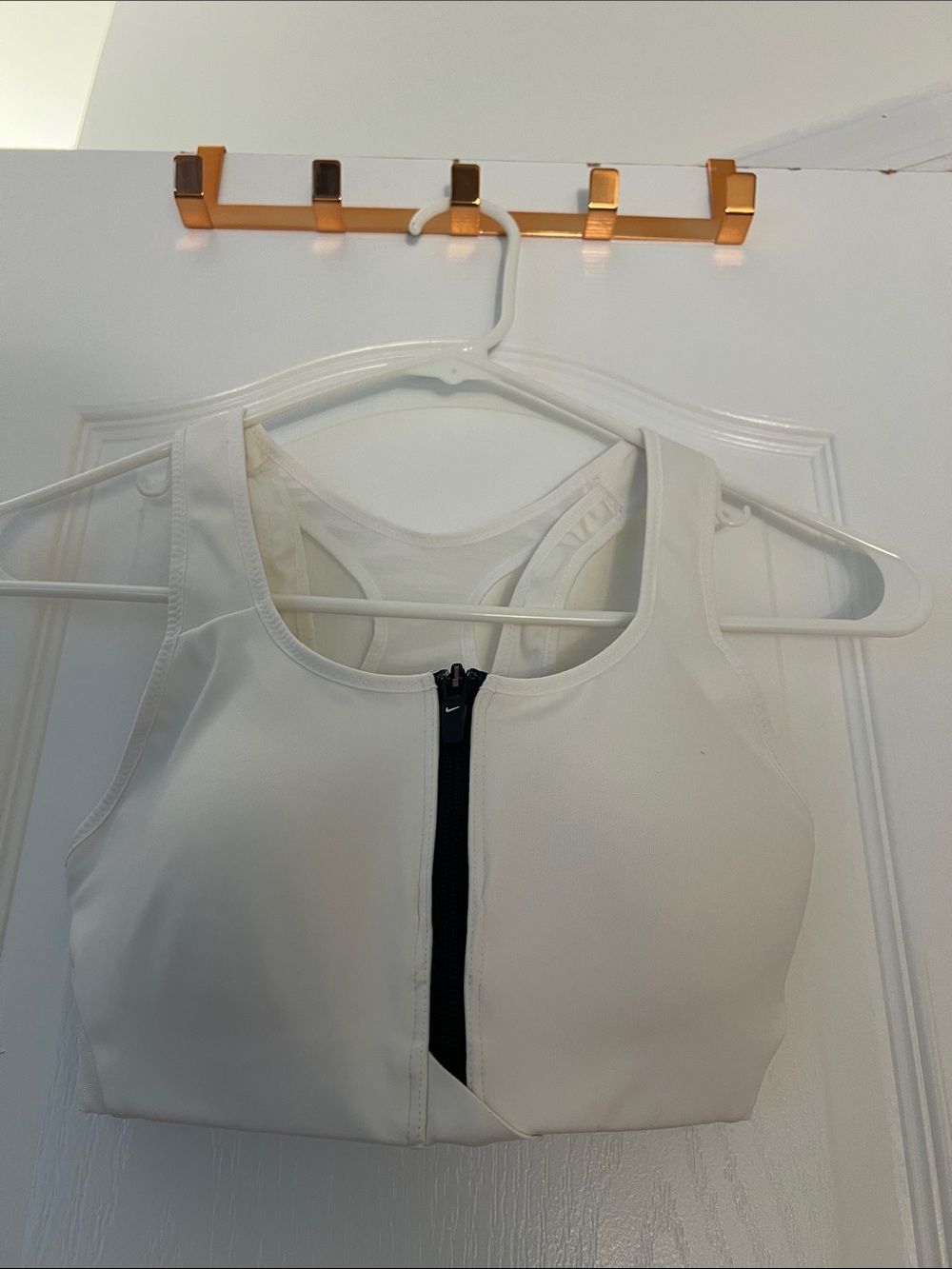 Nike White Racerback Front-Zip Sports Bra